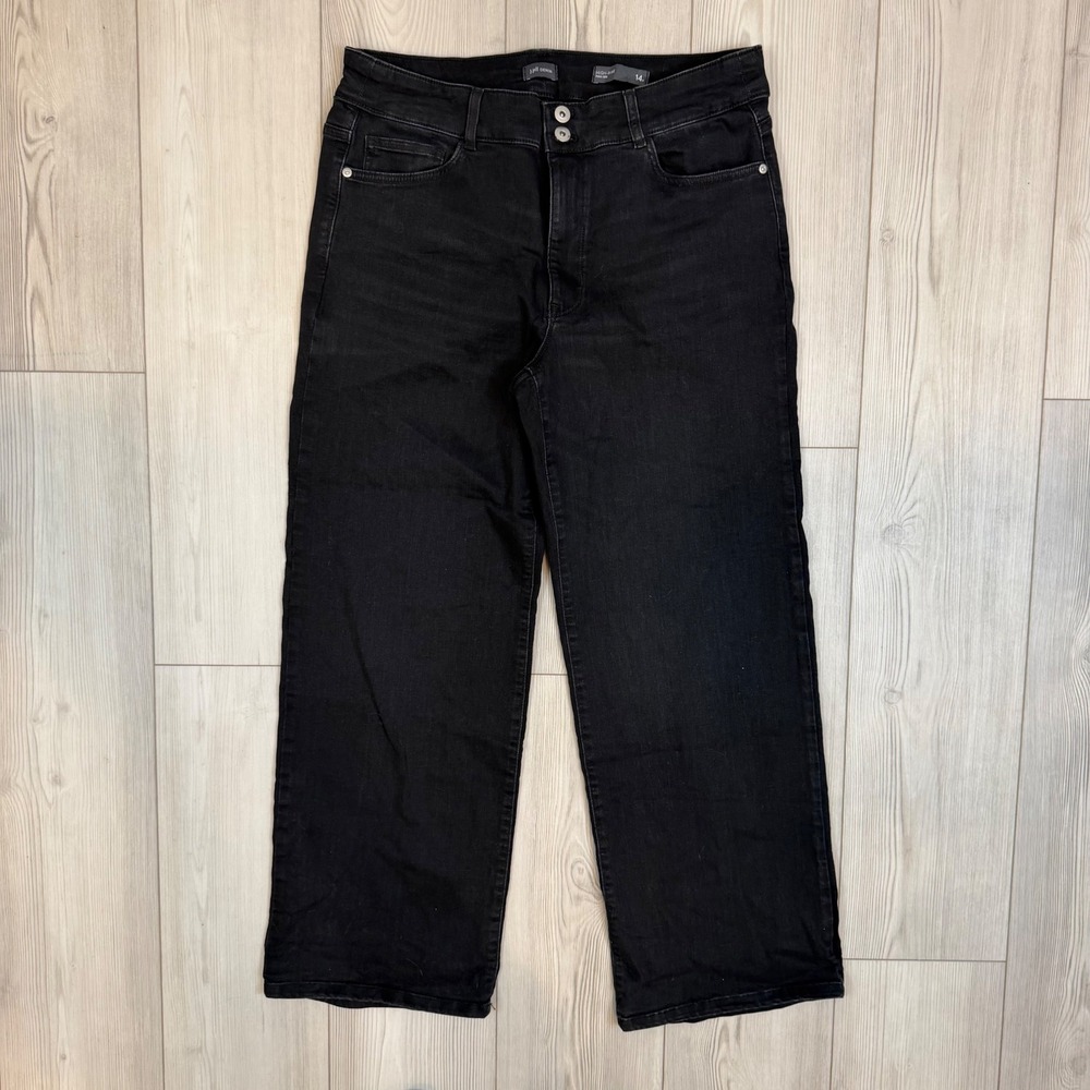 J. Jill Denim Black High Rise Full Leg Jeans Womens 14P Petite Stretch Wide Leg